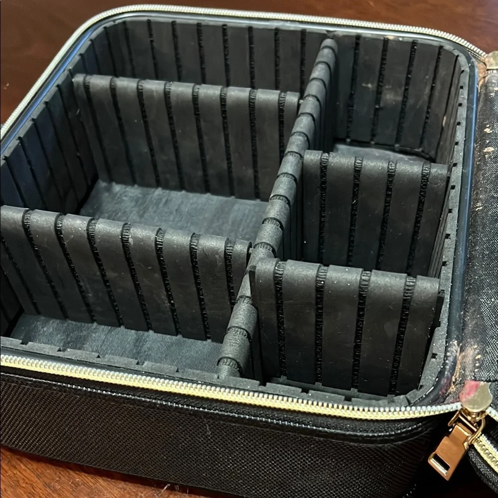 Black Makeup Organizer with Structured Design and Zipper Closure